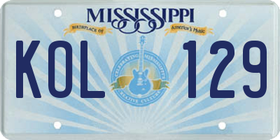 MS license plate KOL129