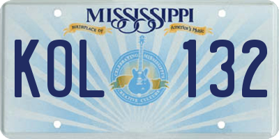 MS license plate KOL132