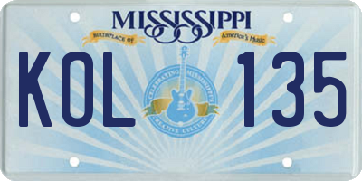 MS license plate KOL135