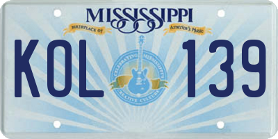 MS license plate KOL139