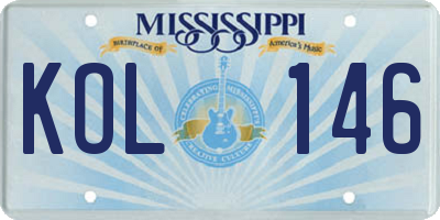 MS license plate KOL146