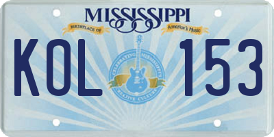 MS license plate KOL153