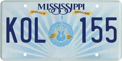 MS license plate KOL155