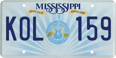 MS license plate KOL159