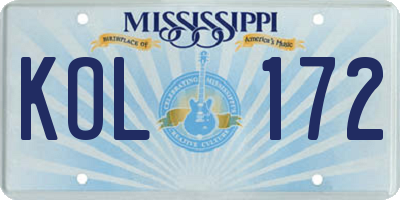 MS license plate KOL172