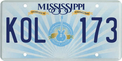 MS license plate KOL173