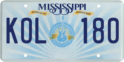 MS license plate KOL180