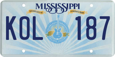 MS license plate KOL187