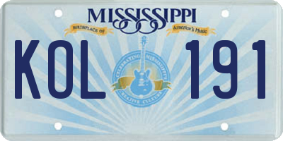 MS license plate KOL191
