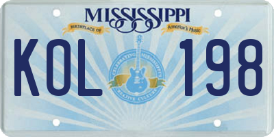 MS license plate KOL198
