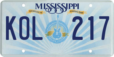 MS license plate KOL217