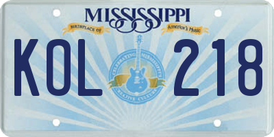 MS license plate KOL218