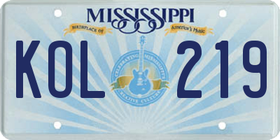 MS license plate KOL219