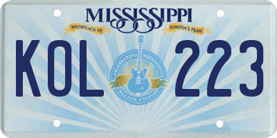MS license plate KOL223