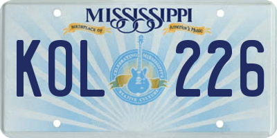 MS license plate KOL226