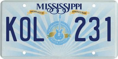 MS license plate KOL231