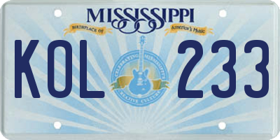 MS license plate KOL233