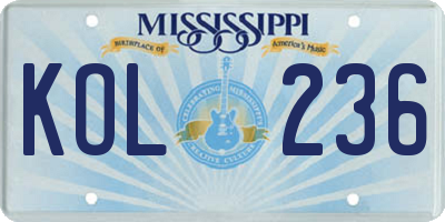 MS license plate KOL236