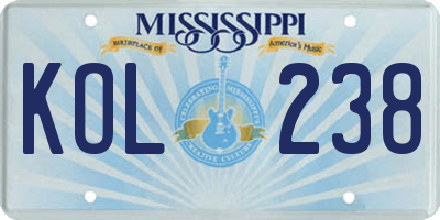 MS license plate KOL238