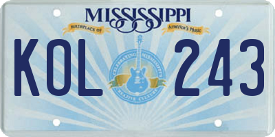 MS license plate KOL243