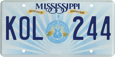 MS license plate KOL244