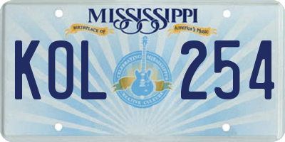MS license plate KOL254