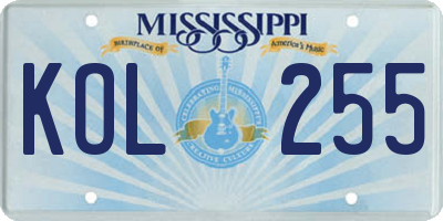 MS license plate KOL255