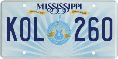 MS license plate KOL260