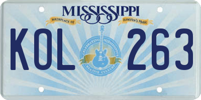 MS license plate KOL263