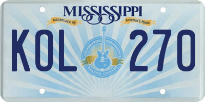 MS license plate KOL270