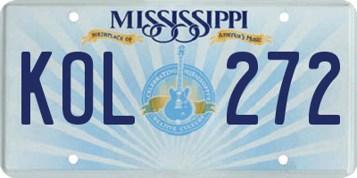 MS license plate KOL272