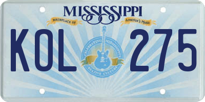 MS license plate KOL275