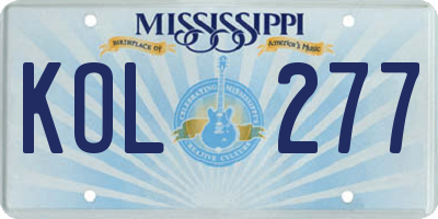 MS license plate KOL277