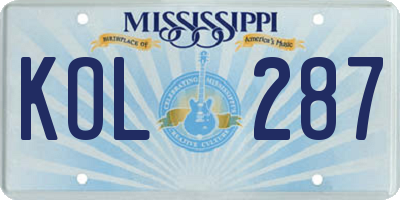 MS license plate KOL287