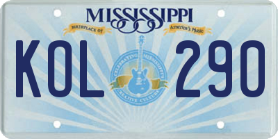 MS license plate KOL290