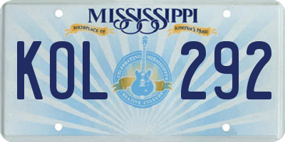 MS license plate KOL292