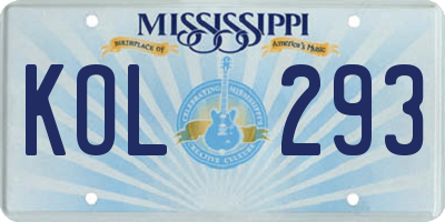 MS license plate KOL293