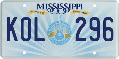 MS license plate KOL296