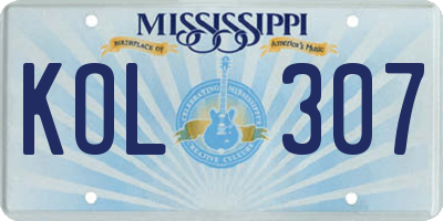 MS license plate KOL307
