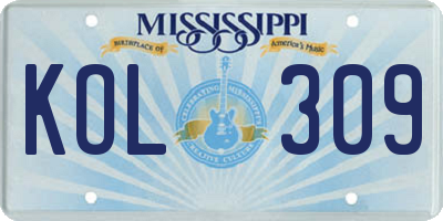 MS license plate KOL309