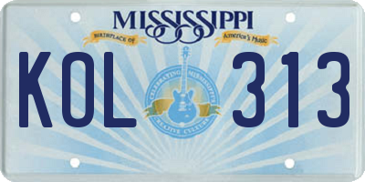 MS license plate KOL313