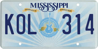 MS license plate KOL314
