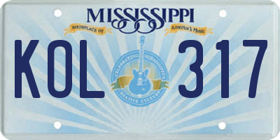 MS license plate KOL317