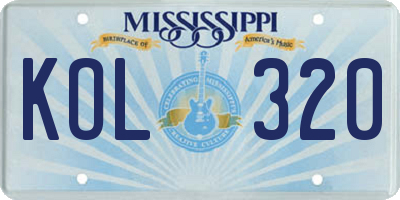 MS license plate KOL320