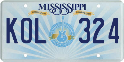 MS license plate KOL324