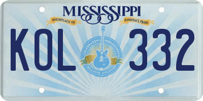 MS license plate KOL332