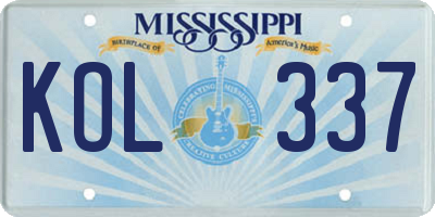 MS license plate KOL337