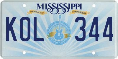 MS license plate KOL344