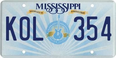 MS license plate KOL354