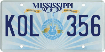 MS license plate KOL356